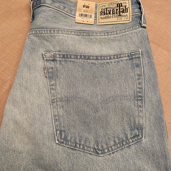 Levis Silver Tab Jeans 36x34 Loose Distressed Tapered Leg Denim Cotton -NWT - Picture 3 of 13